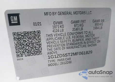 2021 Chevrolet Malibu Fwd Lt z USA, uszkodzony, nr VIN 1G1ZD5ST2MF061829